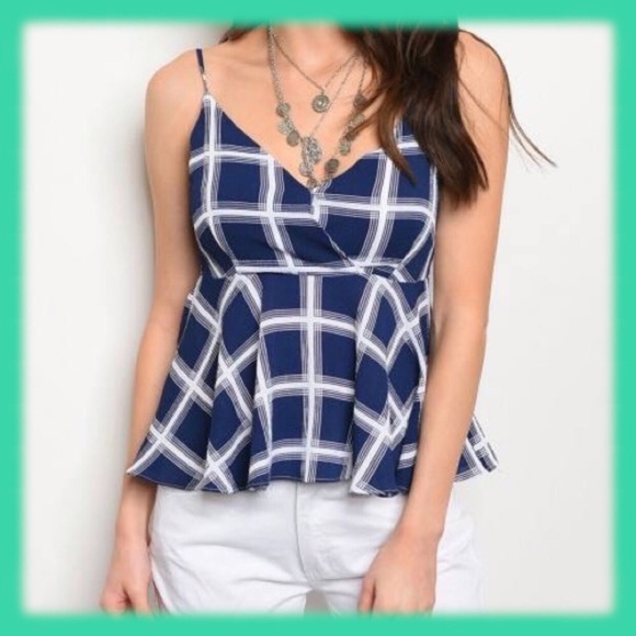 Tops - NAVY WHITE GINGHAM TOP @LAST TWO